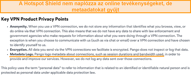 Pillanatk&eacute;p a Hotspot Shields adatv&eacute;delmi szab&aacute;lyzat&aacute;r&oacute;l
